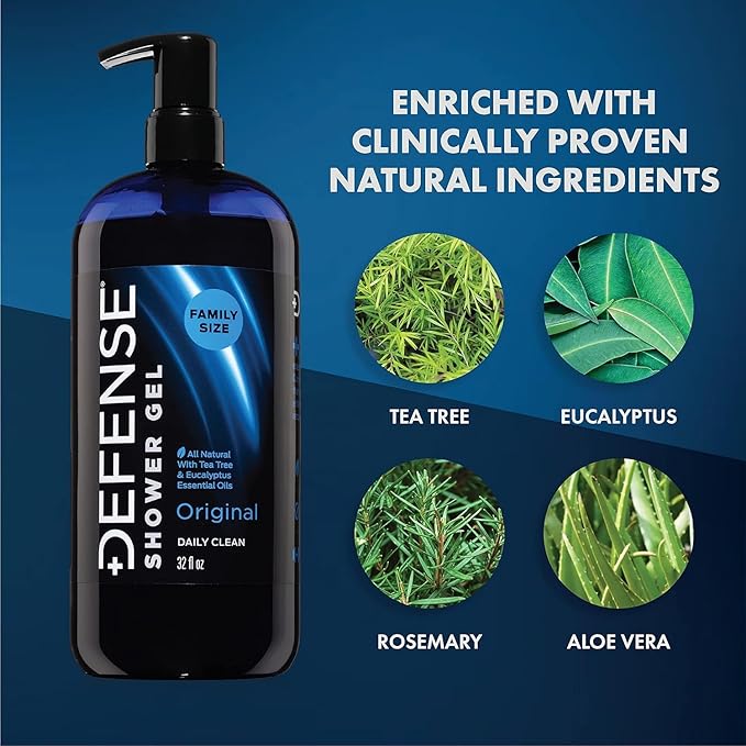 Defense Soap Tea Tree Body Wash | All Natural Organic Shower Soap for Athletes | Odor Control & Skin Fungal Protection for Sports, Post Workout & Recovery - 32 oz (Pack of 2)