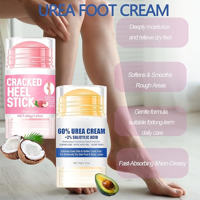 2Pcs Crack Feet Prevention Stick, Hydrating Heel Balm for Dry Cracked Feet,Moisturizing Foot Care Cream, Foot Balm Stick Intensive Repair Feets,Hands,Heels,Elbow and Knees and Softening Dry Skin