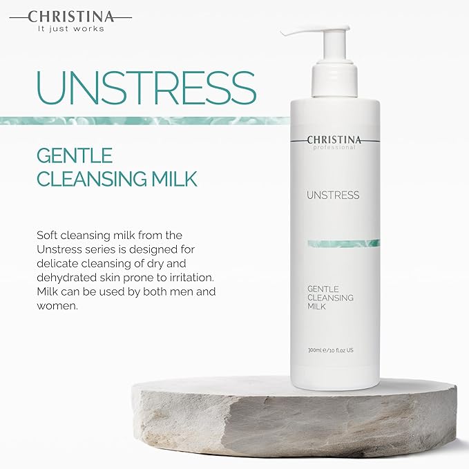 Christina Unstress Soap-Free Gentle Cleansing Milk Makeup Remover for Face & Eyes - 300 ml - Calendula, Vitamin E and Centheal Soap-Free Cleanser - Safe for All Skin Types