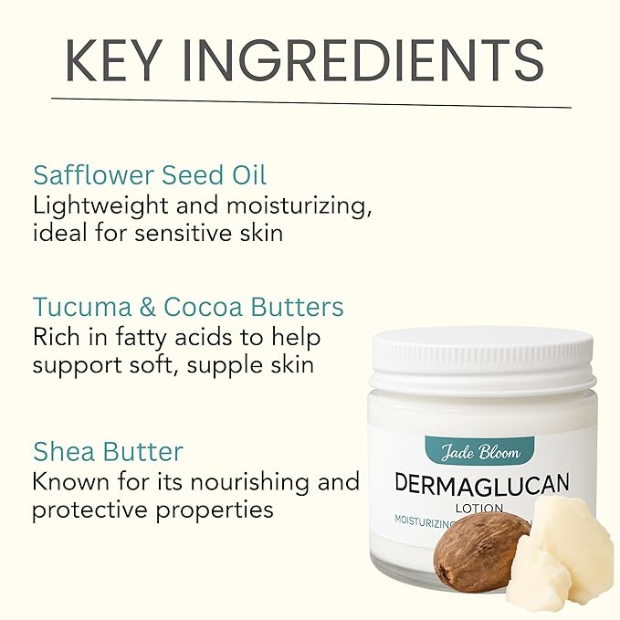 Jade Bloom Dermaglucan Beta Glucan Cream Lotion Moisturizer Skincare | Daily Hydrating Face & Body Hydration, (2oz)