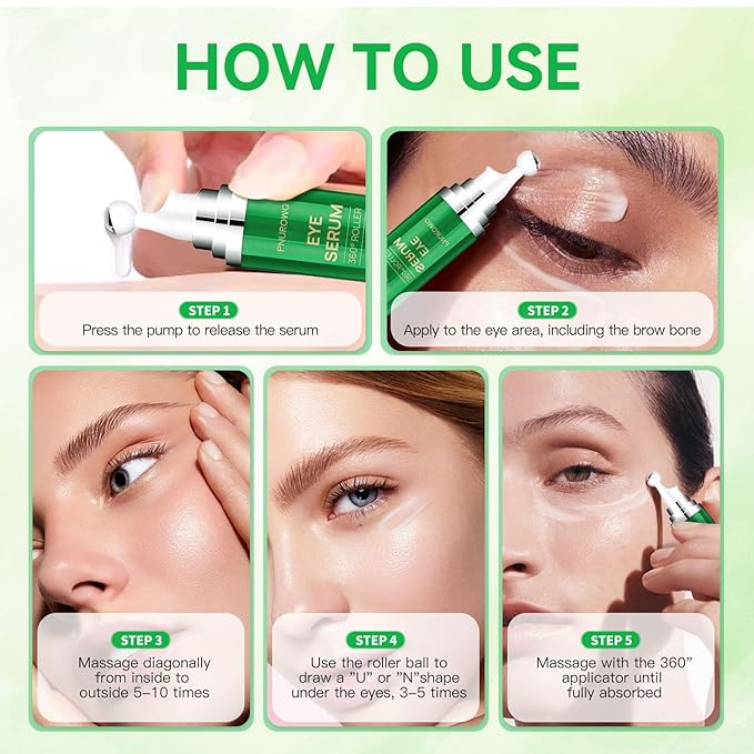 Eye Serum with 5% Caffeine & 5% Retinol for Dark Circles, Puffiness Puffy Bags & Wrinkles Fine Lines - Under Eye Roller Cream Anti Aging Treatment with 360° Massage Ball for Men and Women