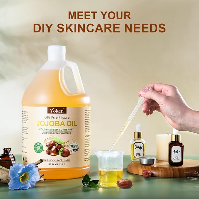 1 Gallon Jojoba Oil EWG Verified - 100% Pure Jojoba Oils Bulk Cold Pressed Unrefined Hexane Free Virgin Golden jojoba Carrier Oil for Hair Skin Massage DIY Natural Body Moisturizer