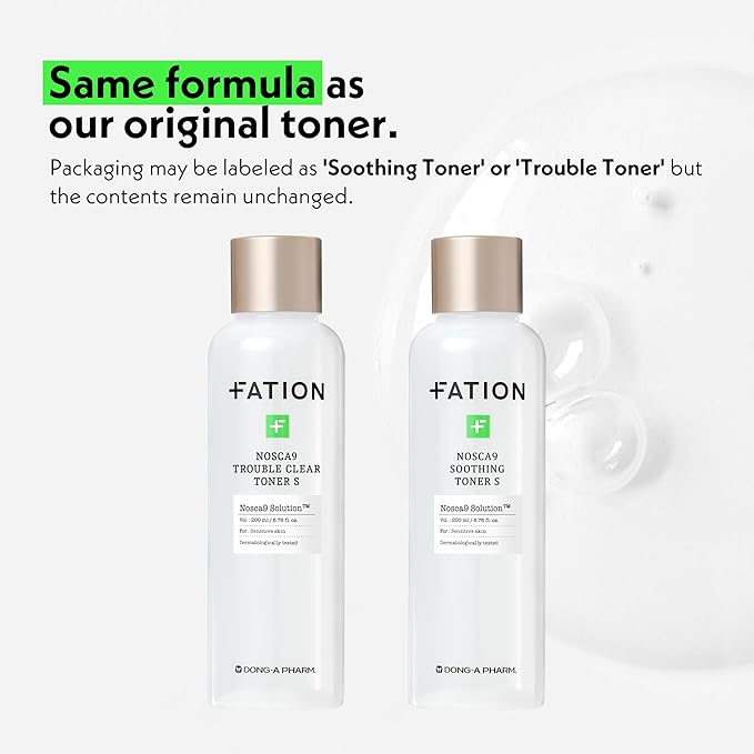 Fation Nosca9 Soothing Toner S | 2% PHA & LHA Exfoliating Toner for Sensitive Skin | Moisturizing, Hypdrating & Quick Absorption Korean Skincare (Pack of 1, 6.76 Fl Oz)