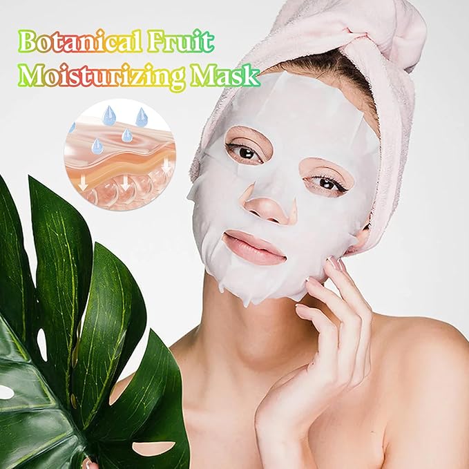 10PCS Hydrating Face Masks,Moisturizing Facial Masks for Women and Men,Fruit Overnight Facial Sheet Mask,Lightweight and Non-greasy Face Sheet Mask for All Skin Type 03