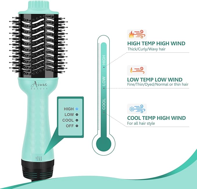 Aima Beauty One-Step Volumizer Hair Dryer Brush, 4-in-1 Upgrade Hot Air Brush for Less Frizz, More Shine, Oval Brush for Blowout, Light Green