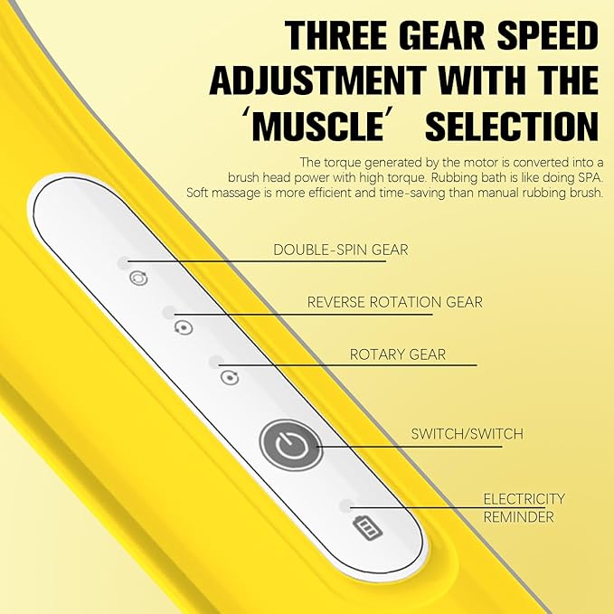 Generic Electric Body Brush Set for Showering,Exfoliating Bath Brush Long Handle for Shower Lotion Applicator for Back Silicone Body Scrubber with 6 Shower Brush Heads for Women Men Gifts (Yellow)