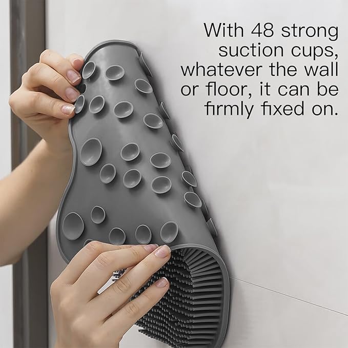 Grey TPR Sower Scrubbing Mat with Suction Cups Soft, Non-Slip Design for Foot and Back Massage Perfect for Full-Body Cleansing and Comfort