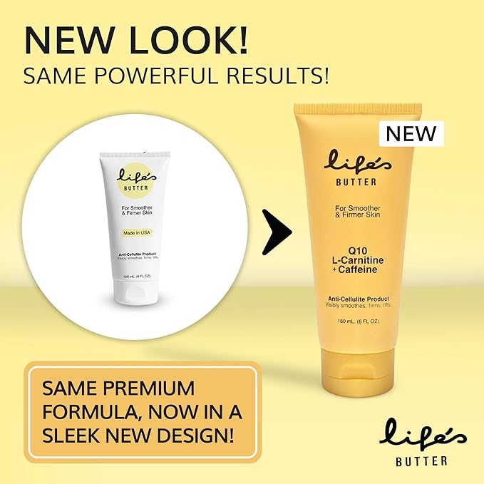 LIFE'S BUTTER Anti-Cellulite Cream - 100% Natural - Made in USA - Cruelty-Free Hypoallergenic - Best Cellulite Reduction - Skin Firming + Tightening for Women L-Carnitine + CoQ10 – 6oz + Body Brush