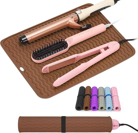 Oversize Silicone Heat Resistant Mat for Curling Irons, Hair Straighteners, Flat Irons and Hot Hair Styling Tools, Portable Wrap Pad Cover for Vanity, Travel, Salon(14.2" x 11.0")