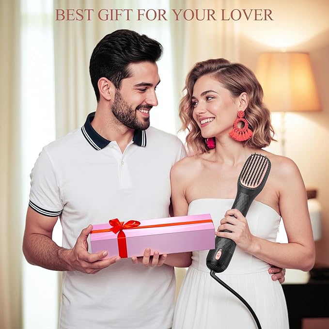 3-in-1 Hair Dryer Brush Straightener, Professional 1200W Ionic Blow Dryer Brush with Ceramic & Tourmaline Technology, 3 Heat/2 Speed Settings One Step Hair Dryer & Styler for All Hair Types