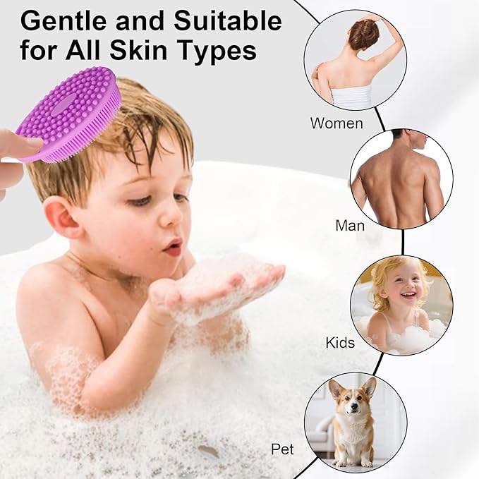 Soft Silicone Body Scrubber, 3 PCS Exfoliating Silicone Loofah, Body Scrubber Shower Brush Exfoliating and Massage 2 in 1, Bath Shower Brush for Cleaning Sensitive Skin Kids Women Men, Lather Well