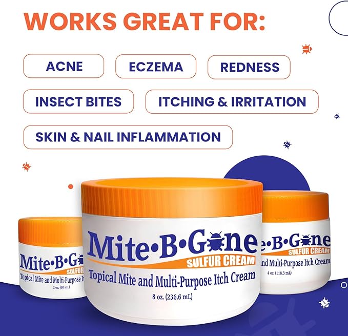 Human Mite Treatment Cream 2oz | Max-Strength 10x Sulfur Cream for Skin Mites, Bites, & Itching | Child & Adult Safe | Fast Relief for All Skin Types by Mite-Be-Gone