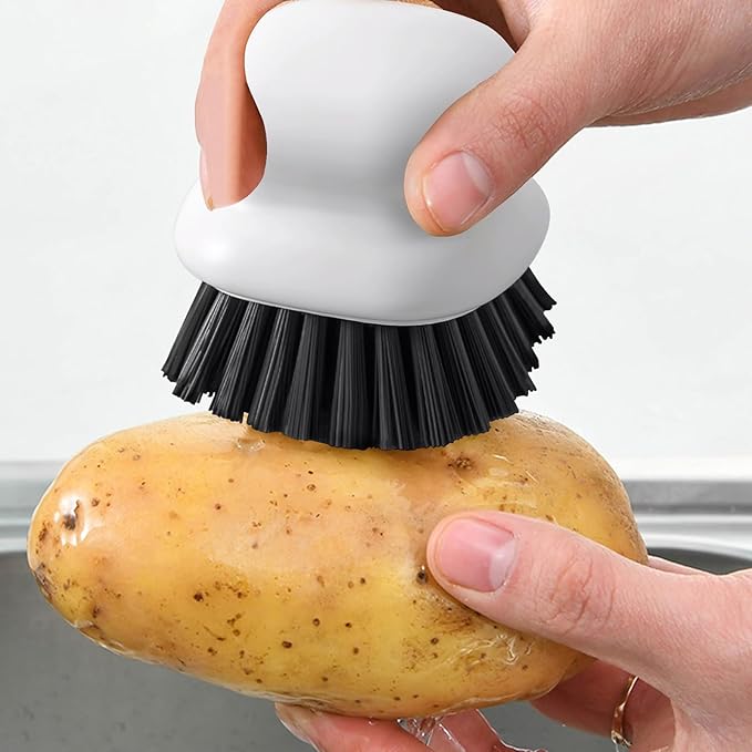 2Pack Dish Scrub Brush, Palm Brush Dish Scrubber with Ergonomic Grip, Kitchen Scrub Brushes for Cleaning for Pans, Pots, Kitchen Sink Cleaning-Black+White