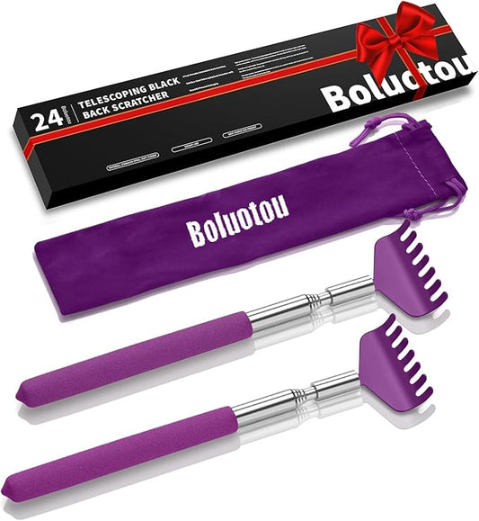 2 Pack Portable Extendable Back Scratcher, Stainless Steel Telescoping Back Scratcher with Beautiful Present Packaging(Purple)
