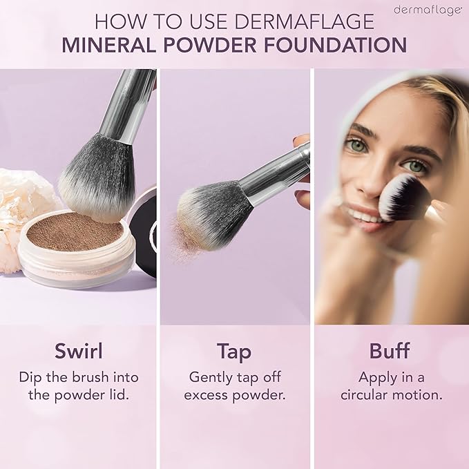 Dermaflage Mineral Powder Sunscreen for Sensitive Skin - Full Coverage, Conceals Acne Scars & Discoloration, Made in the Shade, 7g/0.25 oz - Dark