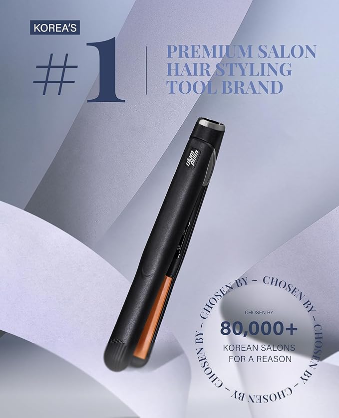 GLAMPALM Hair Straightener 0.4" Ceramic Volumizing flat iron Infused with Vita C, Korea's #1 Professional Salon Tool, Curved Plates, Dual Voltage, 11 Heat Settings(220°–450°), 20s Fast Heat-Up (GP102)