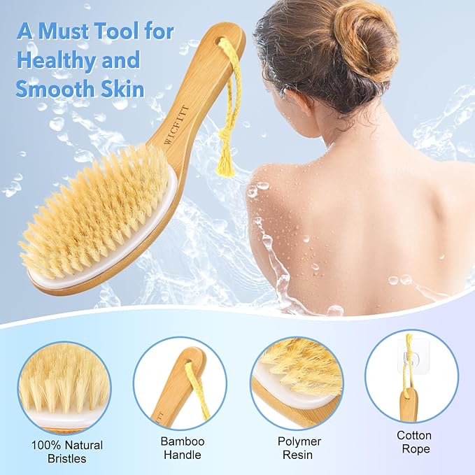 Dry Brushing Body Brush, Exfoliating Dry Brush with Boar Bristles, Soft Shower Brush for Cleaning Body, Improving Blood Circulation and Lymphatic Drainage,Skin Care(Premium Soft Bristle)