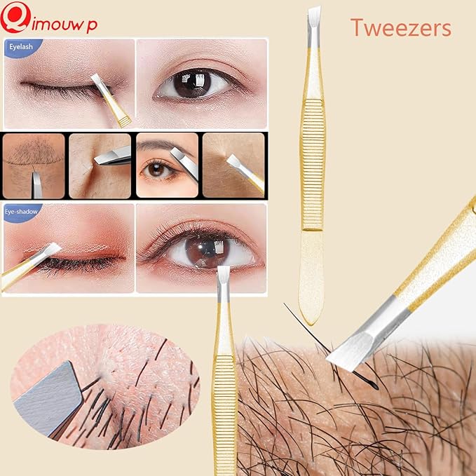 Blackhead Remover Tool, 16 PCS Pimple Popper Tool Kit, Tweezers Set for Eyebrows Hair Removal Pimple Blemish Acne Comedones Extractor Whitehead Cyst Removal Tool, for Nose Face Beauty Tools (Golden)