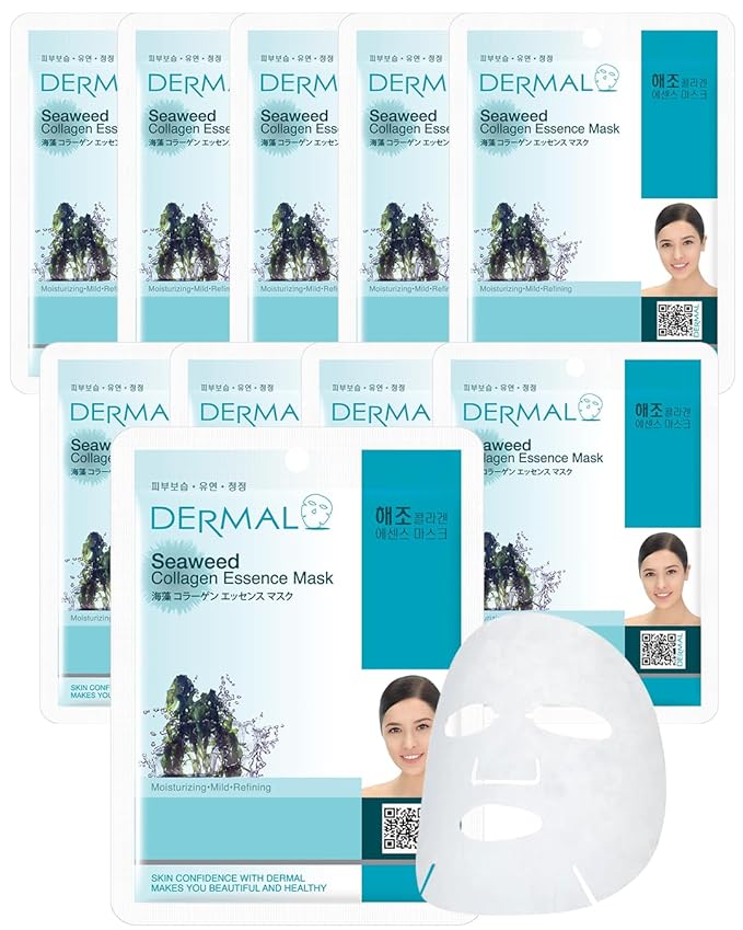 DERMAL Seaweed Collagen Essence Full Face Facial Mask Sheet 23g, single pack