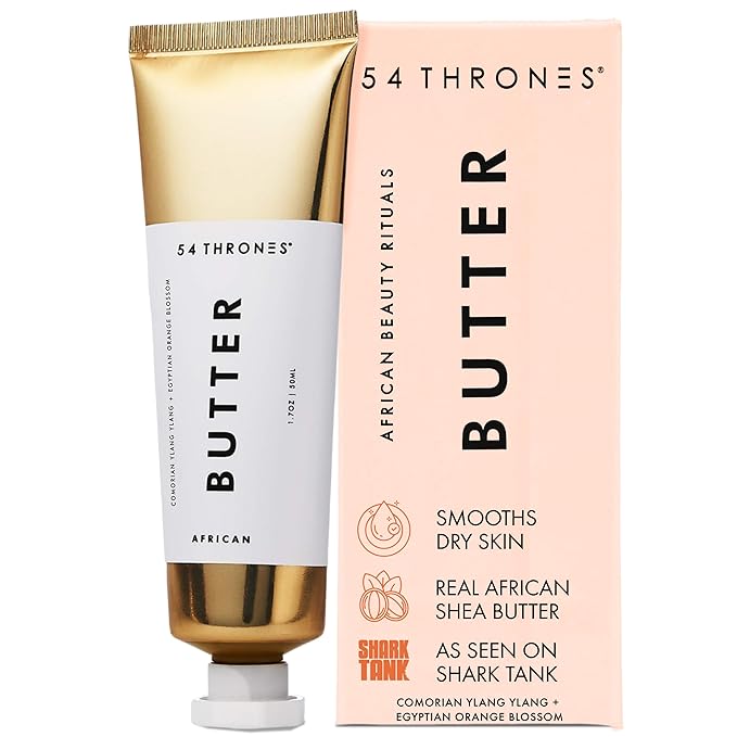 54 Thrones African Beauty Shea Butter, Intensive Dry Skin Support, Moisturizing Body Butter for Women, Body Cream, Locks in Moisture, Comorian Ylang Ylang + Egyptian Orange Blossom, 1.7 oz