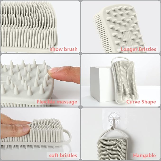 2PCS Silicone Body Scrubber, Loofah for Women, Gentle Exfoliating Shower Cleaner Bath Brush, Rubber Body Wash Deep Cleaning & Exfoliator & Massage, Travel-Friendly for Bathroom