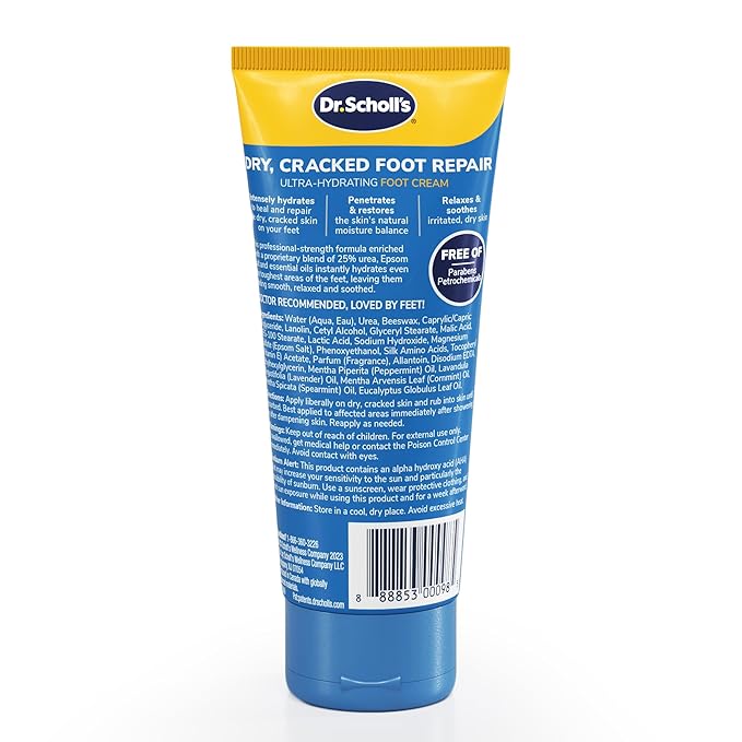 Dr. Scholl's Dry, Cracked Foot Repair Ultra-Hydrating Foot Cream Moisturizer, 3.5 oz, Skin Care Foot Lotion with 25% Urea for Dry Cracked Feet, Heals and Moisturizes for Healthy Feet