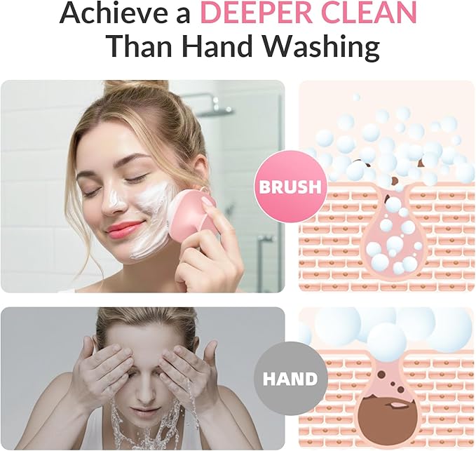 2 Pack Face Scrubber,Silicone Facial Cleansing Brush for Men & Women,Reusable Gentle Facial Waterproof Cleansing Skin Brush Exfoliating Scrubber for Sensitive Skin (Black/Pink)