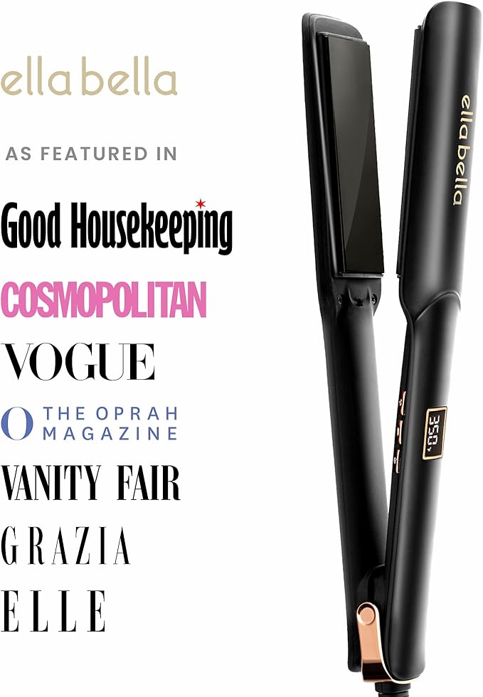 ELLA BELLA® Ceramic Flat Iron Hair Straightener • Professional Straightening Iron • Digital Display to Accurately Control Temperature • As Featured in Good Housekeeping