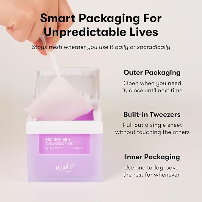Epielle Niacinamide Korean Face Masks 20 Pack - Pore Minimizing Sheet Masks with Bakuchiol for Glowing Skin, Stocking Stuffers for Women K-Beauty