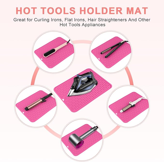 Oversize Silicone Heat Resistant Mat for Curling Irons, Flat Irons, Hair Straighteners and Hot Hair Styling Tools, Portable Hot Tools Cover Pad for Travel Vanity Salon(14.2" x 11.0")