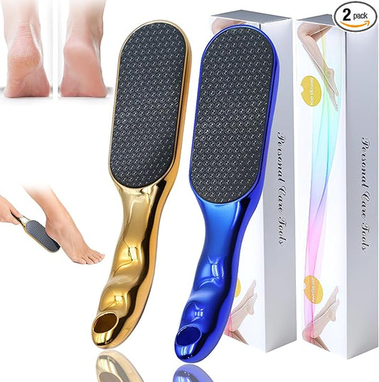 2 Pcs Veinsgrain Foot File, Nano Glass Foot File Hard Skin Remover with Non-Slip Ergonomic Handle, Professional Foot Care Tools for Smooth Feet(Gold+Blue)