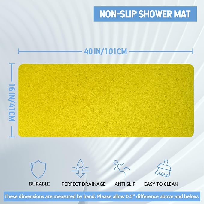Non-Slip Bathtub Mat, Anti Slip Shower Mat, Fast Drying Bathtub Mats, Foot Scrubber Mat, Anti Slip Mat for Tub, Floor, Bathroom, Kitchen, Home, Hotel (Yellow 40"×16")