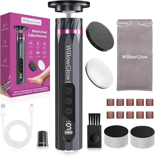 Professional Electric Foot Callus Remover, 9-Speed Cordless Foot File with Reusable Nano Glass Heads & Sandpaper for Dead Skin Removal and Smooth Feet