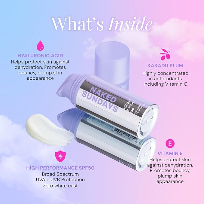 Naked Sundays CabanaClear SPF 50 Water Gel Serum – Invisible, Lightweight & Hydrating Face Sunscreen with Hyaluronic Acid, Oil-Free, Fragrance-Free, Broad Spectrum (For All Skin Types)
