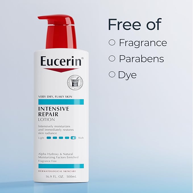 Eucerin Intensive Repair Body Lotion for Dry Skin with Alpha Hydroxy, Moisturizes, Exfoliates and Conditions, Fragrance Free and Paraben Free, Holiday Gifts for Self Care, 16.9 Fl Oz Bottle