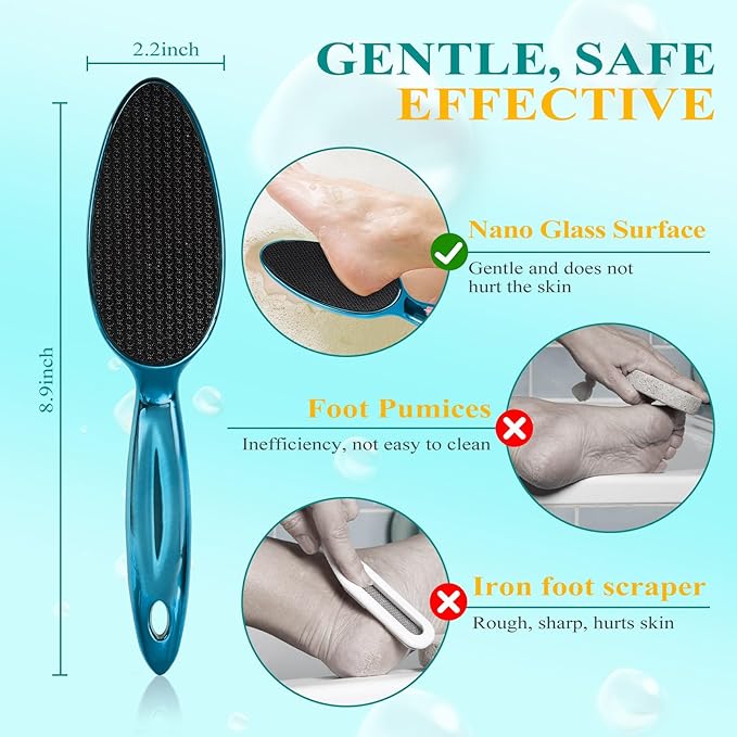 Glass Foot File, Foot Scrubber for Hard Skin Remover - Foot Callus Remover, Pedicure Tools for Feet Dead Skin, Foot Care for Women and Men, Gentle Effective Heel Scraper (Blue)