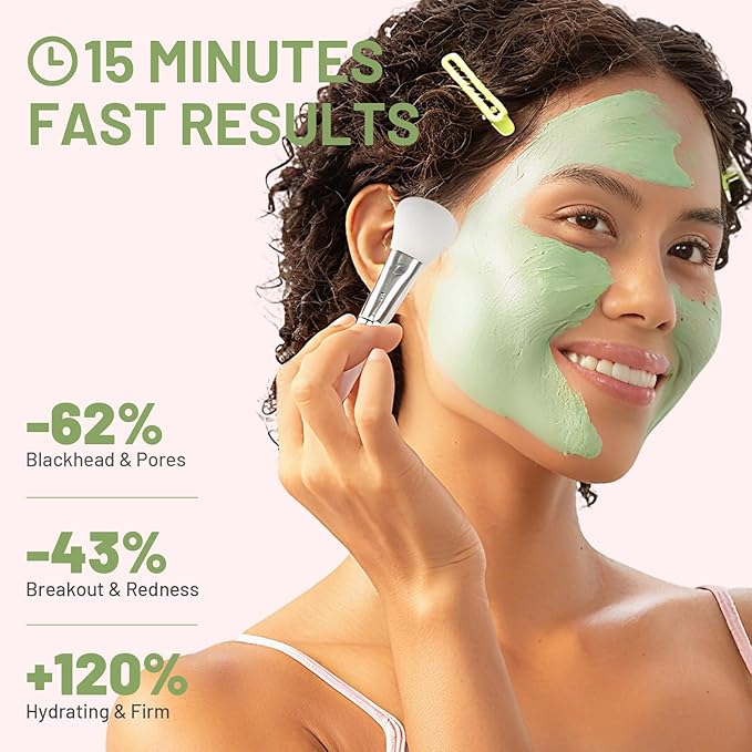 Deep Cleansing Green Clay Mask for Face with Marine Mineralt, Repair Mud Mask to Balance Oil and Moisture, Minimize Blackheads, Soothing Care Pore Cleansing Mask with Brush