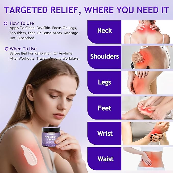 Magnesium Lotion | Magnesium Cream for All skin types, Bedtime Routine, Fast-Absorbing Non-Greasy, Unscented, for Legs, Calves & Feet, 4.23 oz