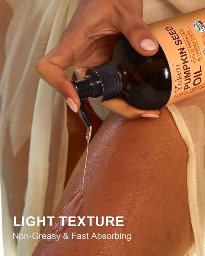 Cold-Pressed Pumpkin Seed Oil for Hair, Glass Bottle, 100% Pure & Natural Carrier, Massage Oils, Unrefined, 16 Fl Oz with Pump, Pumpkin Oil for Skin, Face, Nails, Body Moisturizer, Hexane-Free