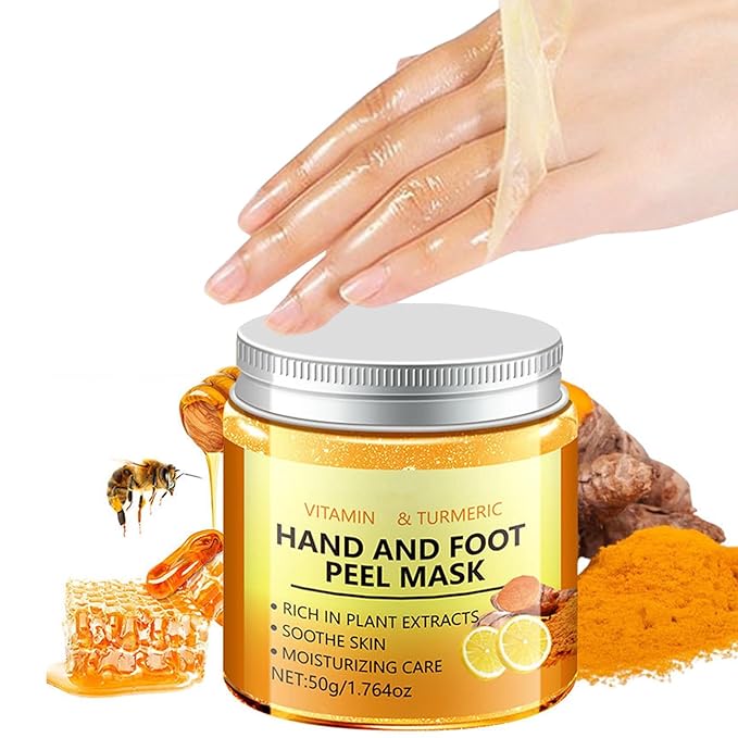 Turmeric Hand and Foot Peel Mask, Moisturizing Hydrating Nourishing Exfoliating Hand Film Hands Care Paraffin