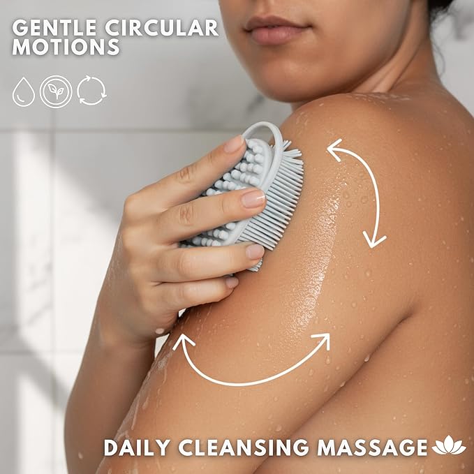 Silicone Body Scrubber for Shower - Gentle Exfoliating Back Scrubber with Soft Bristles - Avilana Premium Dual Sided Bath Brush Massage - Loofah Alternative for Sensitive Skin - Gift Women Men