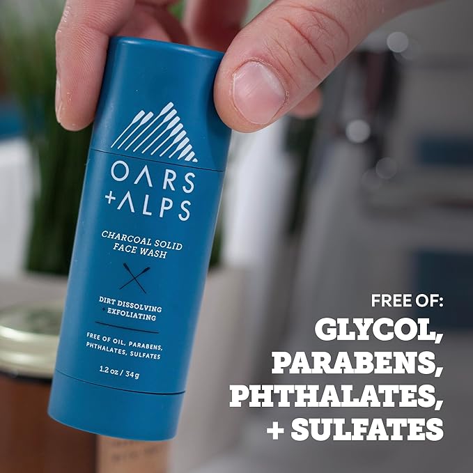 Oars + Alps Face Wash with Activated Charcoal, Exfoliating Facial Cleanser, Cleansing, Refreshing, TSA Friendly, 1.4 Oz, 2PK