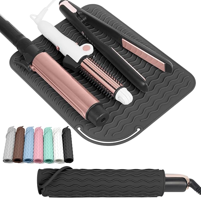 Larger Size Silicone Heat Resistant Mat for Curling Irons, Flat Irons, Hair Straightener and Other Hair Styling Tools, Portable Hot Tools Pad Cover for Travel Vanity Salon(12.0" x 9.0")