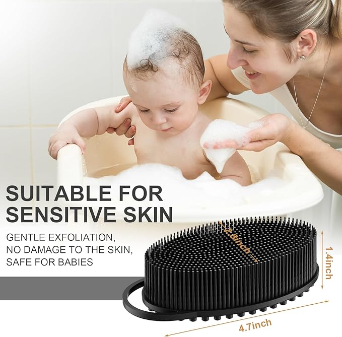 Metene 2 Pack Silicone Exfoliating Body Scrubber with Loop, Body Scrubber for Men and Women, Silicone Loofah for Shower, Soft Silicone and Bath Skincare Routine(Black)