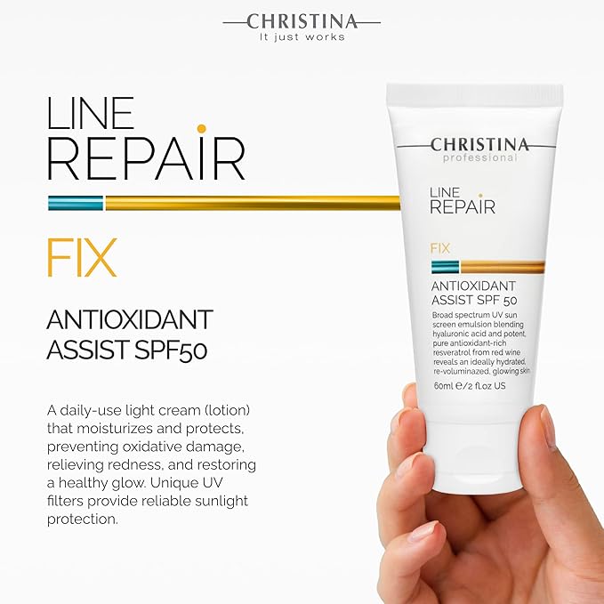 Christina Line Repair Fix Antioxidant Assist SPF 50 Sunscreen for Face - 60 ml - Broad Spectrum UVA/UVB Protection Daily Face Sunscreen with Hyaluronic Acid and Resveratrol