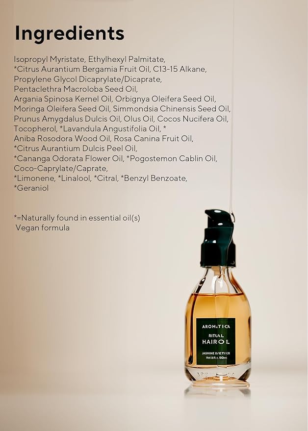 AROMATICA Ritual Jasmine & Vetiver Hair Oil - Adds Shine and Smooths Split Ends - Blow Out Hair Serum for Damaged & Frizzy Hair - Nourishing for Dry Curly Hair - Silicone-Free (1.6 fl oz)