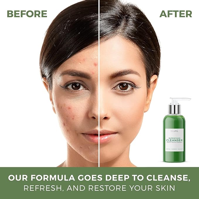 Teami Facial Cleanser with Salicylic Acid, Aloe, Matcha & Sea Kelp - Gentle Organic Acne Face Wash for Makeup Removal - Our Best Hydrating Facial Skin Care for Women of All Skin Types (Mini 3oz)
