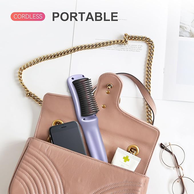 FERNIDA Cordless Straightener Brush Portable Mini Hair Straightener Comb Rechargeable Straightening Brush for Travel Women & Girls