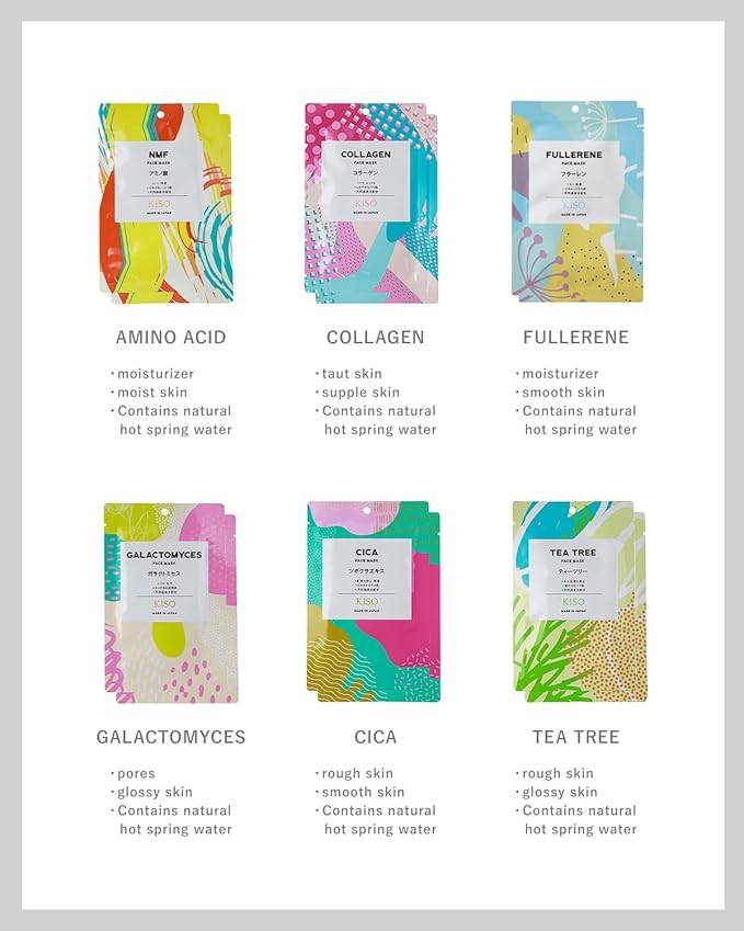 KisoCare Facial Sheet Mask (24 Pieces) 100% Pure Hot Spring Water, No Added Water Moisturizing Skincare