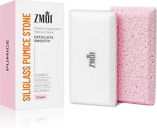 Glass Pumice Stone Callus Remover for Feet, Elbows, Hands, and Knees, Spain Made - 2 in 1 Pedicure Exfoliator and Scrubber for Rough, Hard Skin (Pink Color)
